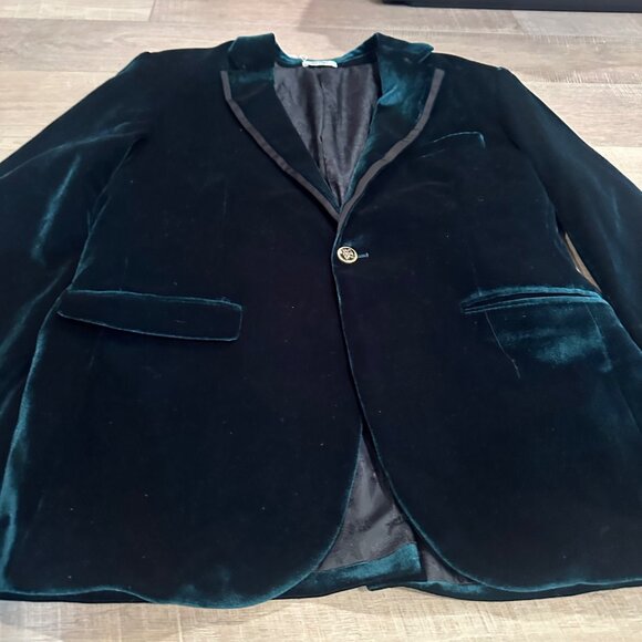 COOFANDY MENS MEDIUM GREEN VELVET BLAZER NWOT CHRISTMAS HOMECOMING - Picture 2 of 11